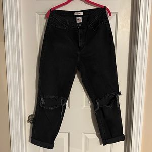 Black Busted Knee Mom Jeans